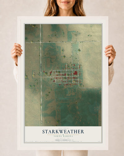 Map of Starkweather, North Dakota, 24 x 36 inch print in a white wood frame