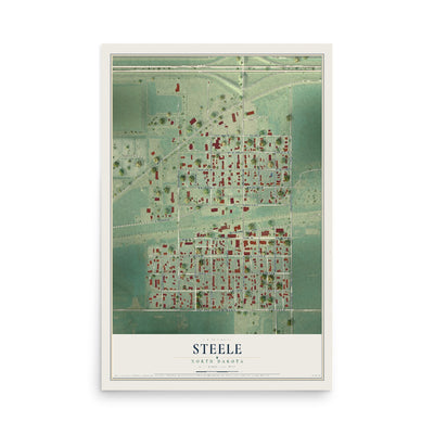 Map of Steele, North Dakota, 12 x 18 inch unframed archival matte print