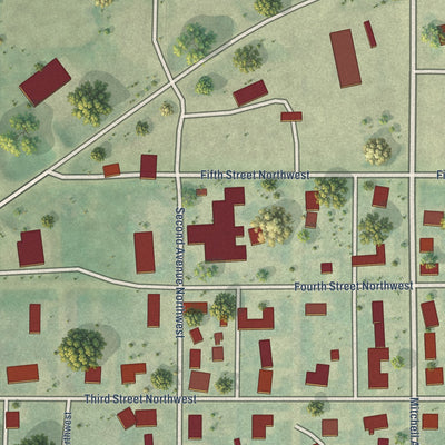 Second close-up of the map of Steele, North Dakota print showing more streets and buildings