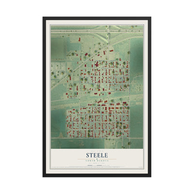 Map of Steele, North Dakota, 12 x 18 inch print in a black wood frame
