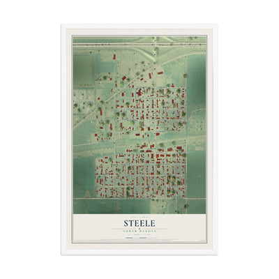 Map of Steele, North Dakota, 12 x 18 inch print in a white wood frame