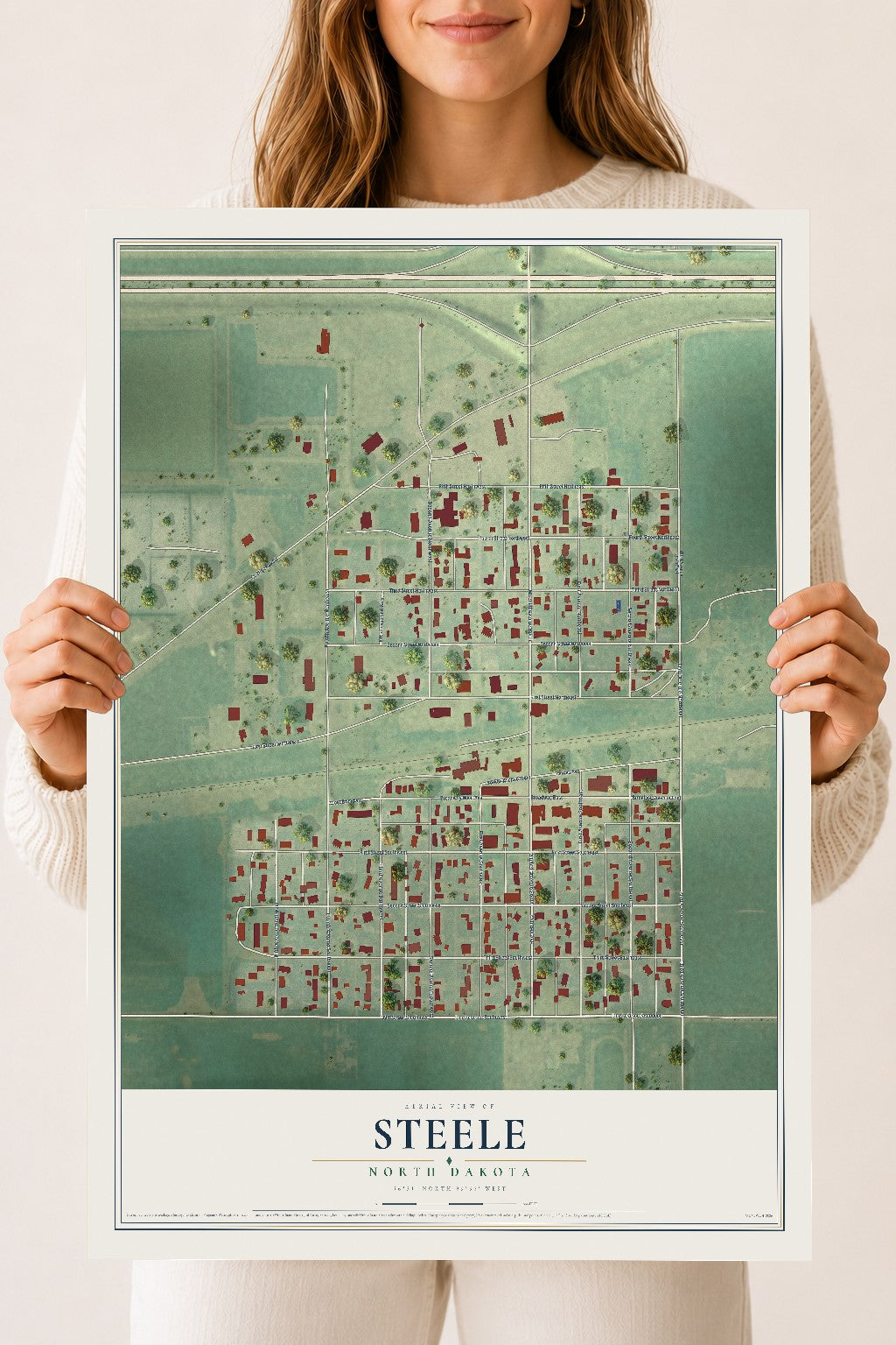 Map of Steele, North Dakota, 18 x 24 inch unframed archival matte print