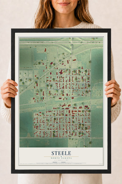Map of Steele, North Dakota, 18 x 24 inch print in a black wood frame