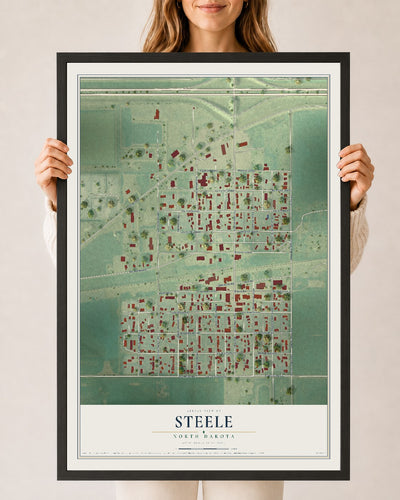 Map of Steele, North Dakota, 24 x 36 inch print in a black wood frame