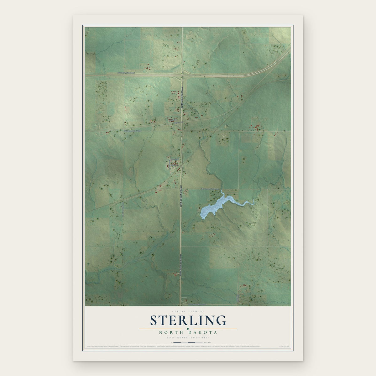Sterling, North Dakota map print, the full design