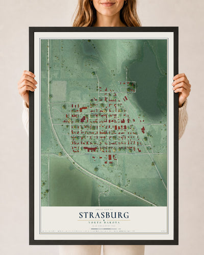 Map of Strasburg, North Dakota, 24 x 36 inch print in a black wood frame