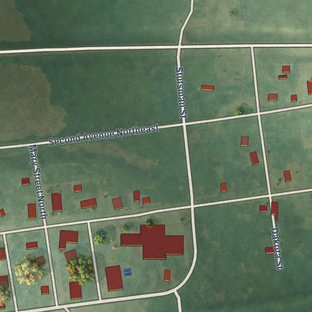 Second close-up of the map of Streeter, North Dakota print showing more streets and buildings