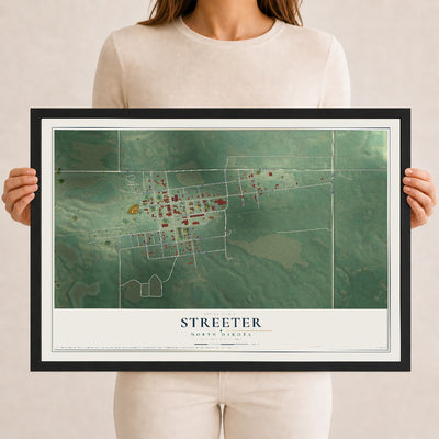 Map of Streeter, North Dakota, 12 x 18 inch print in a black wood frame