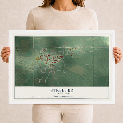 Map of Streeter, North Dakota, 12 x 18 inch print in a white wood frame