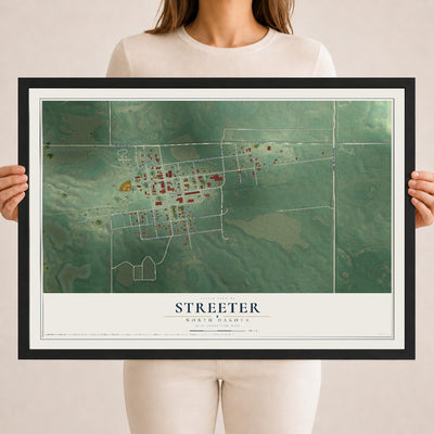 Map of Streeter, North Dakota, 18 x 24 inch print in a black wood frame