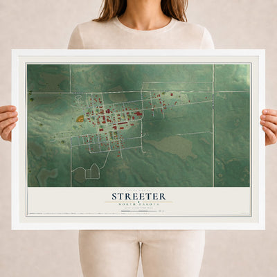Map of Streeter, North Dakota, 18 x 24 inch print in a white wood frame