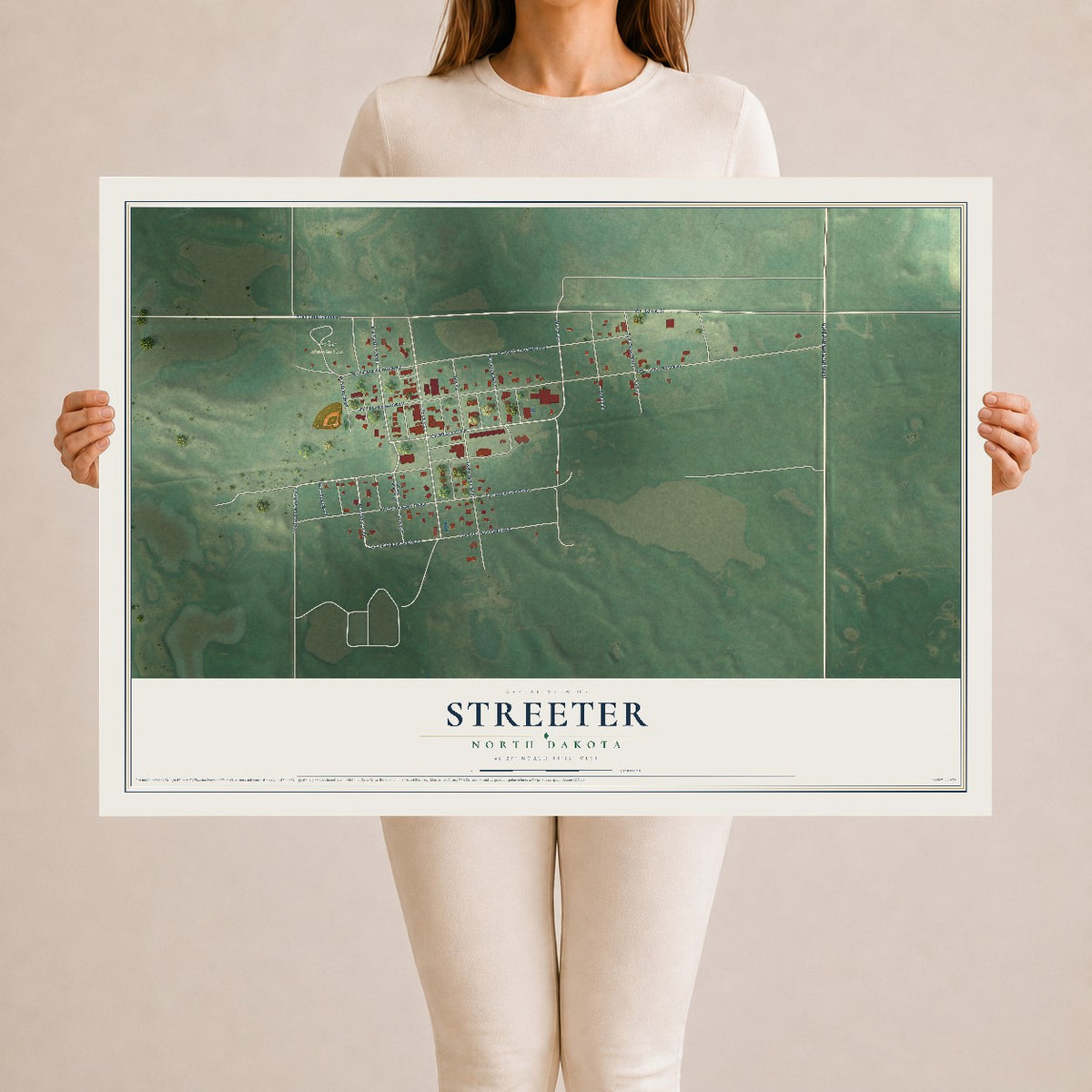 Map of Streeter, North Dakota, 24 x 36 inch unframed archival matte print