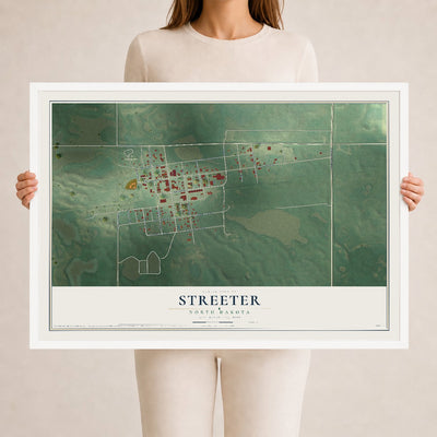 Map of Streeter, North Dakota, 24 x 36 inch print in a white wood frame