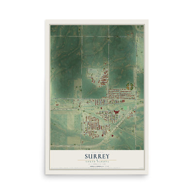 Map of Surrey, North Dakota, 12 x 18 inch unframed archival matte print