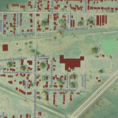 Close-up of the map of Surrey, North Dakota print showing street and building detail