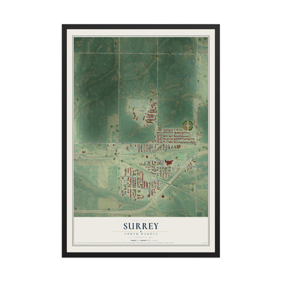 Map of Surrey, North Dakota, 12 x 18 inch print in a black wood frame