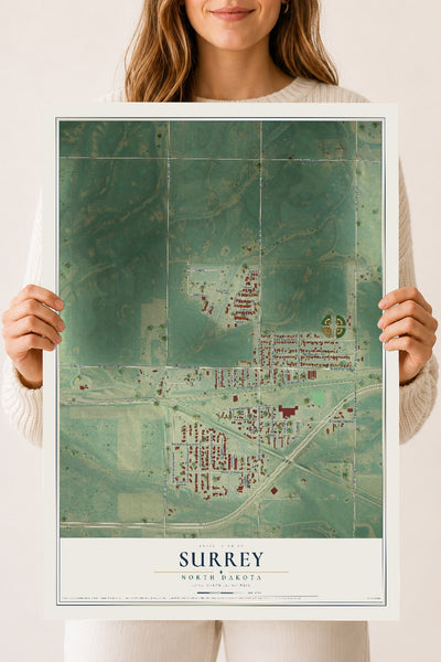 Map of Surrey, North Dakota, 18 x 24 inch unframed archival matte print
