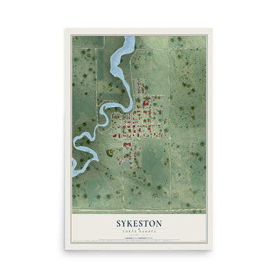 Map of Sykeston, North Dakota, 12 x 18 inch unframed archival matte print