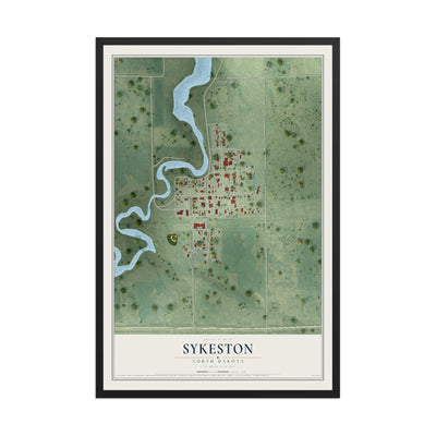 Map of Sykeston, North Dakota, 12 x 18 inch print in a black wood frame