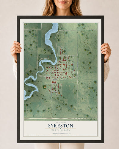 Map of Sykeston, North Dakota, 24 x 36 inch print in a black wood frame