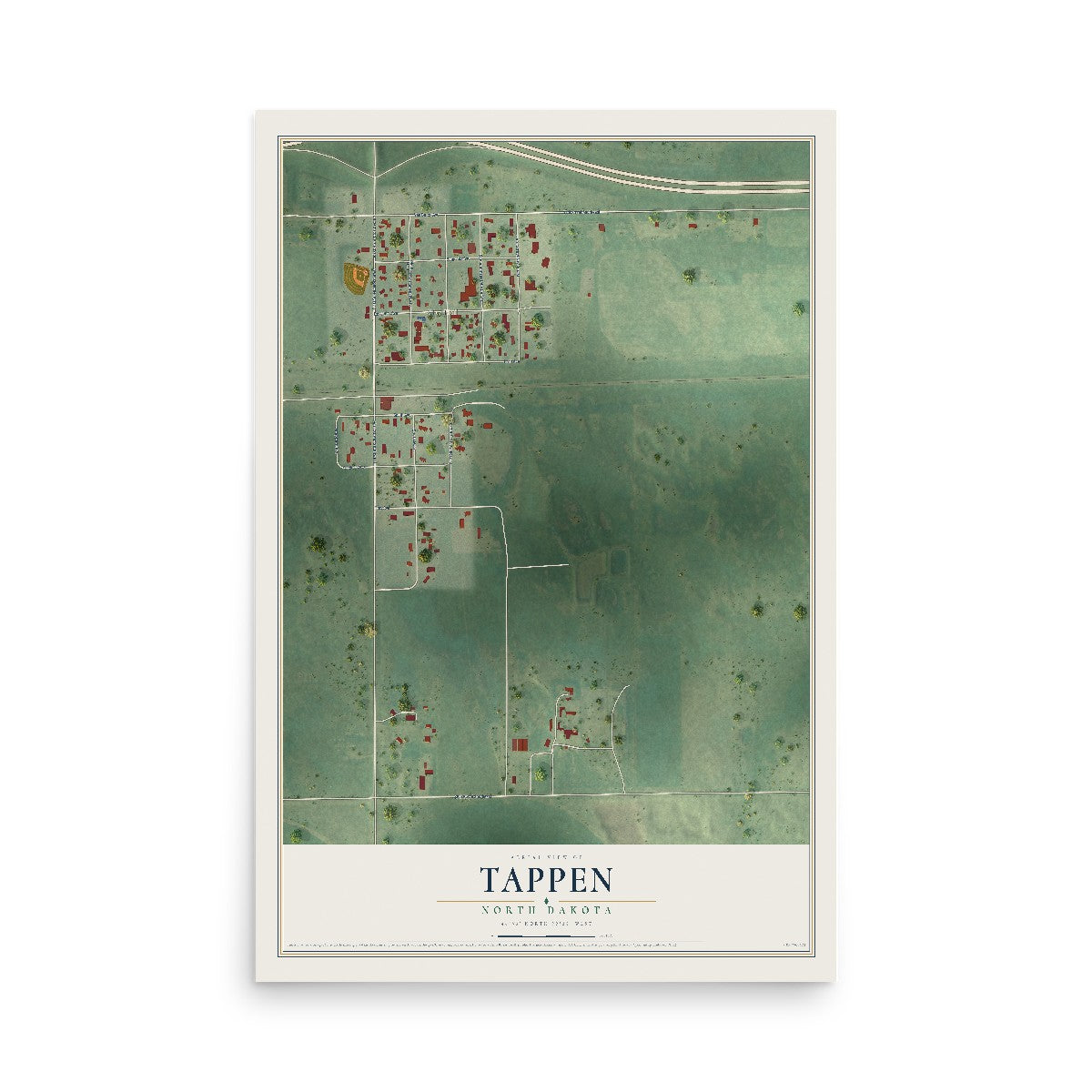 Map of Tappen, North Dakota, 12 x 18 inch unframed archival matte print