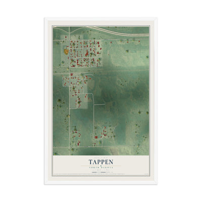 Map of Tappen, North Dakota, 12 x 18 inch print in a white wood frame
