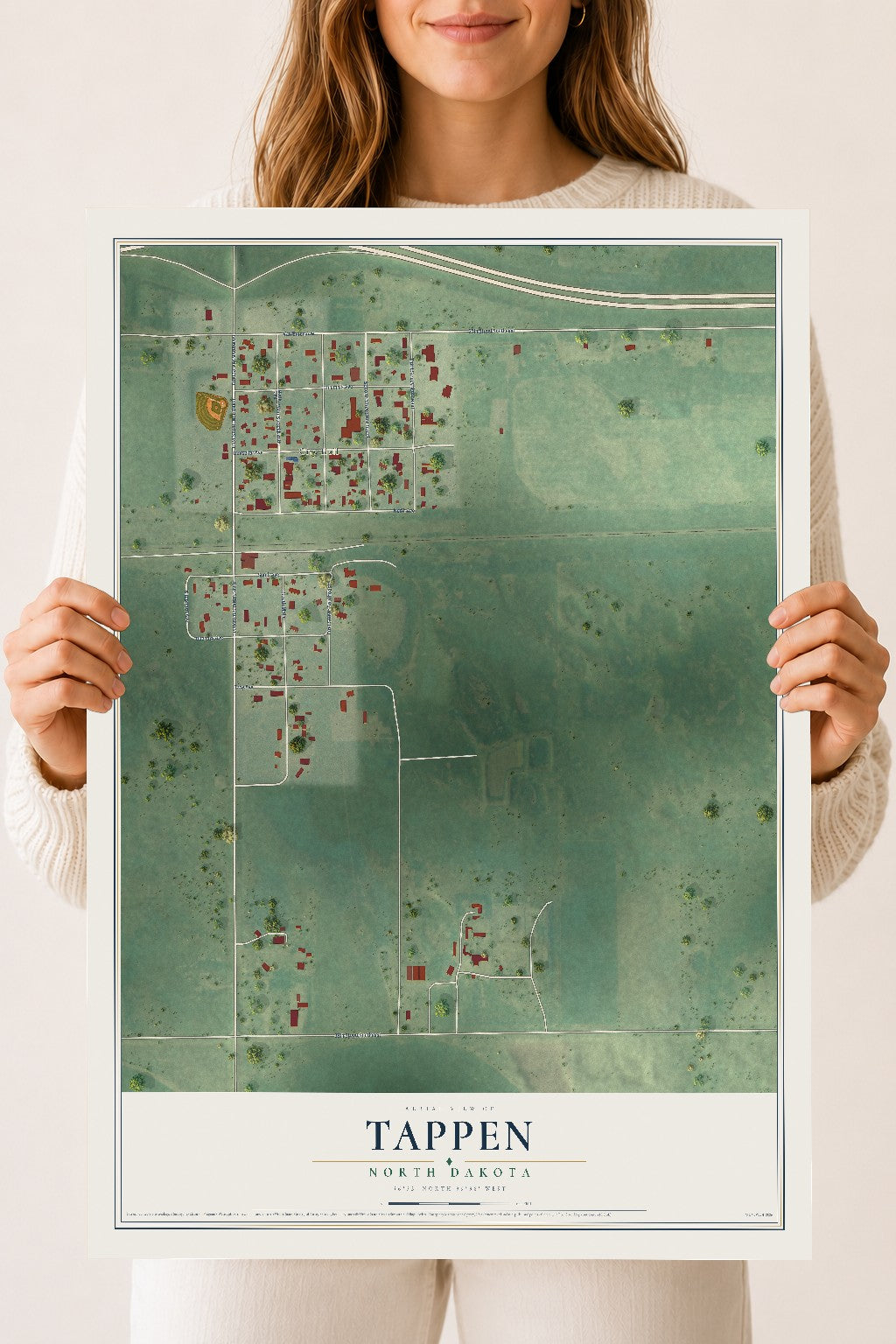 Map of Tappen, North Dakota, 18 x 24 inch unframed archival matte print