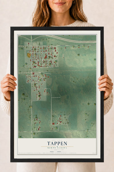 Map of Tappen, North Dakota, 18 x 24 inch print in a black wood frame