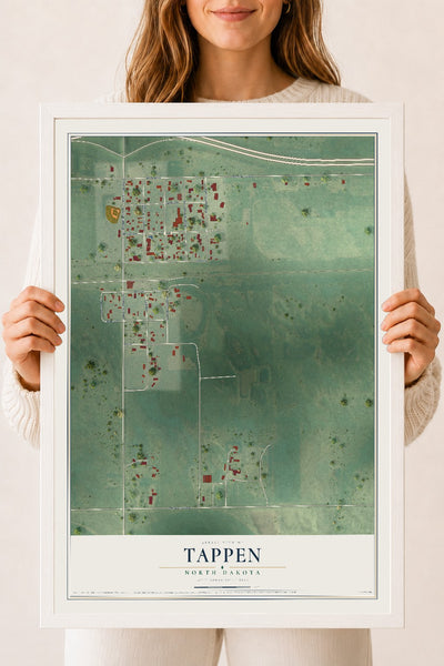 Map of Tappen, North Dakota, 18 x 24 inch print in a white wood frame