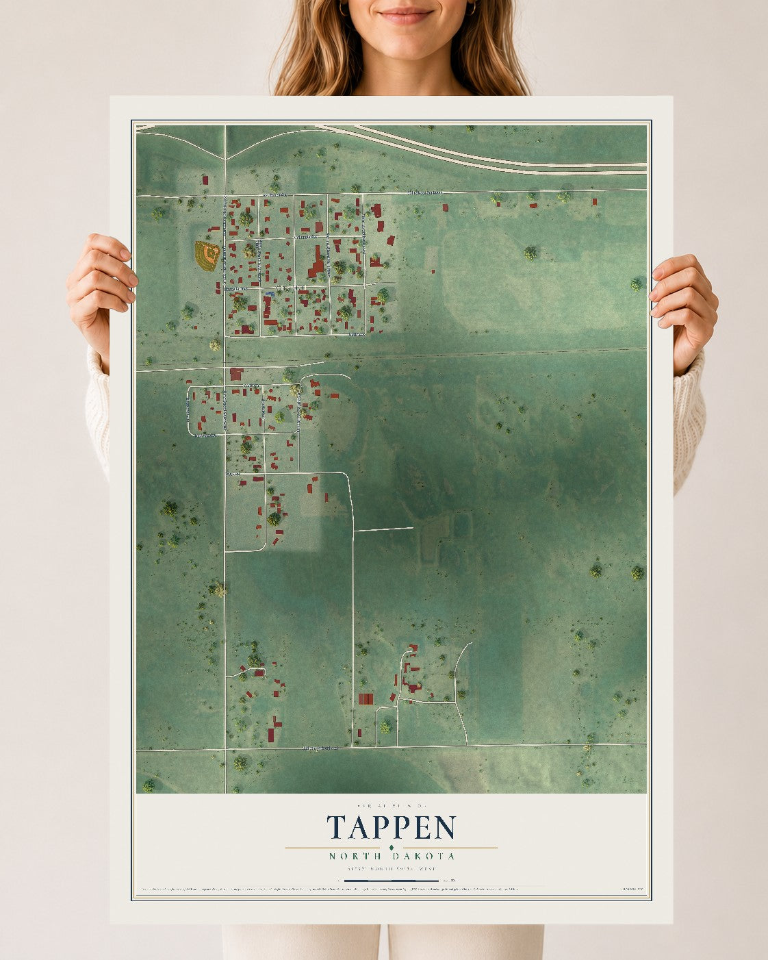 Map of Tappen, North Dakota, 24 x 36 inch unframed archival matte print