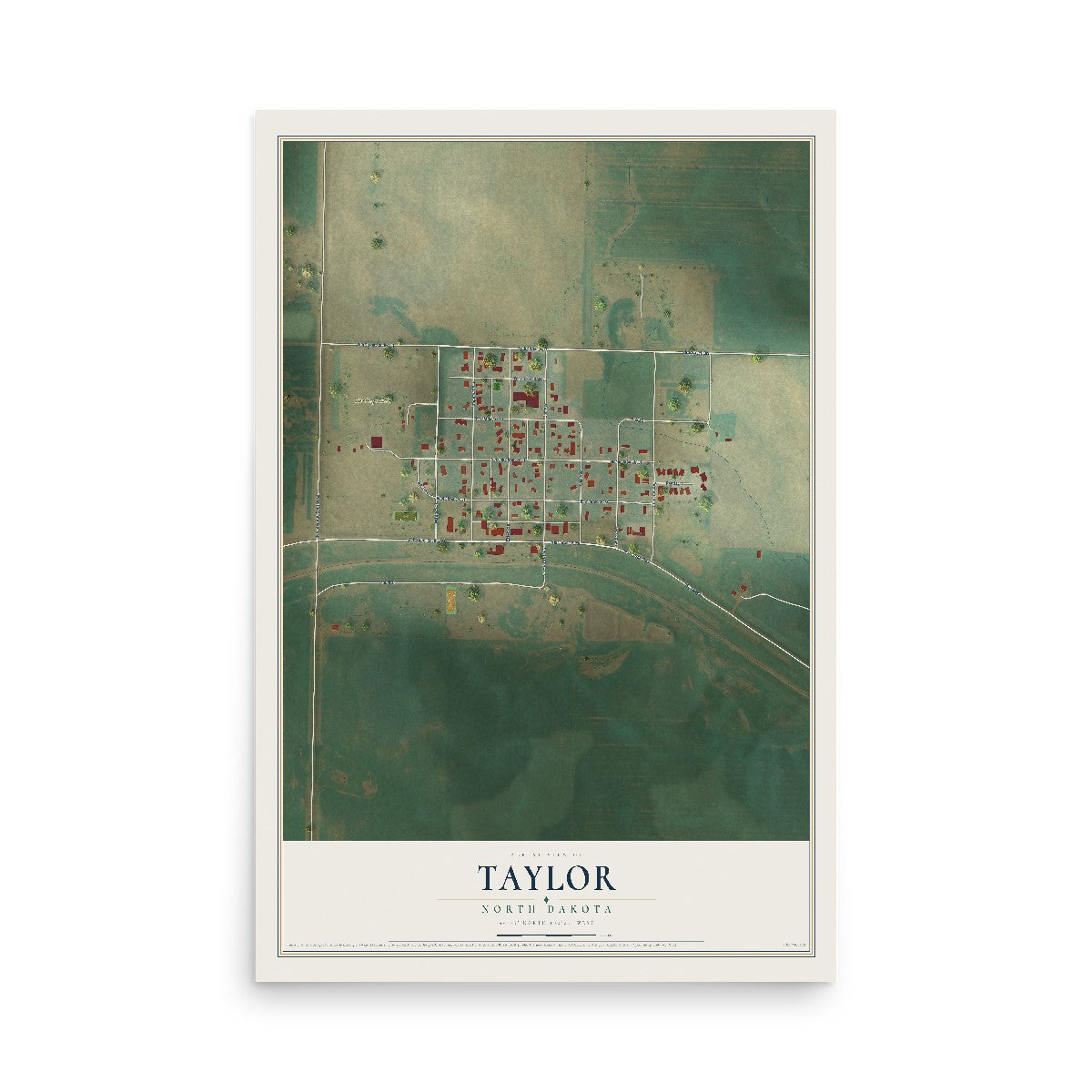 Map of Taylor, North Dakota, 12 x 18 inch unframed archival matte print
