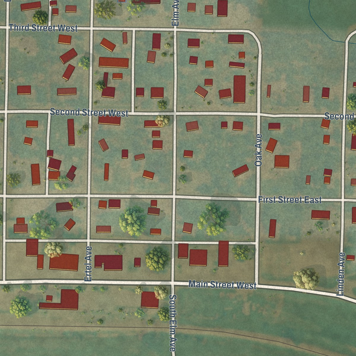 Close-up of the map of Taylor, North Dakota print showing street and building detail