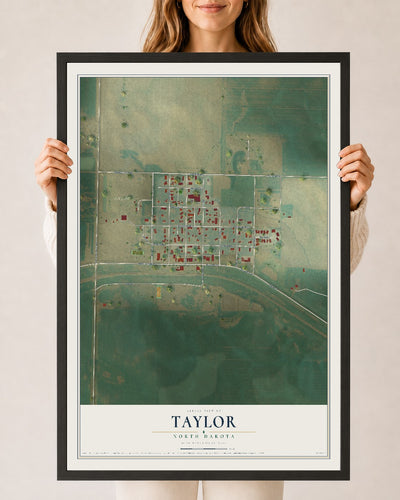 Map of Taylor, North Dakota, 24 x 36 inch print in a black wood frame