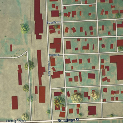 Close-up of the map of Thompson, North Dakota print showing street and building detail