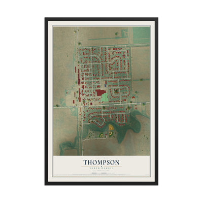 Map of Thompson, North Dakota, 12 x 18 inch print in a black wood frame