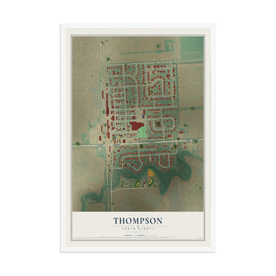 Map of Thompson, North Dakota, 12 x 18 inch print in a white wood frame
