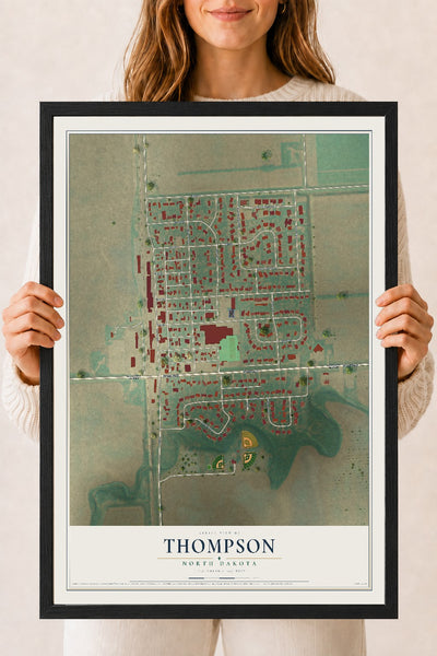 Map of Thompson, North Dakota, 18 x 24 inch print in a black wood frame