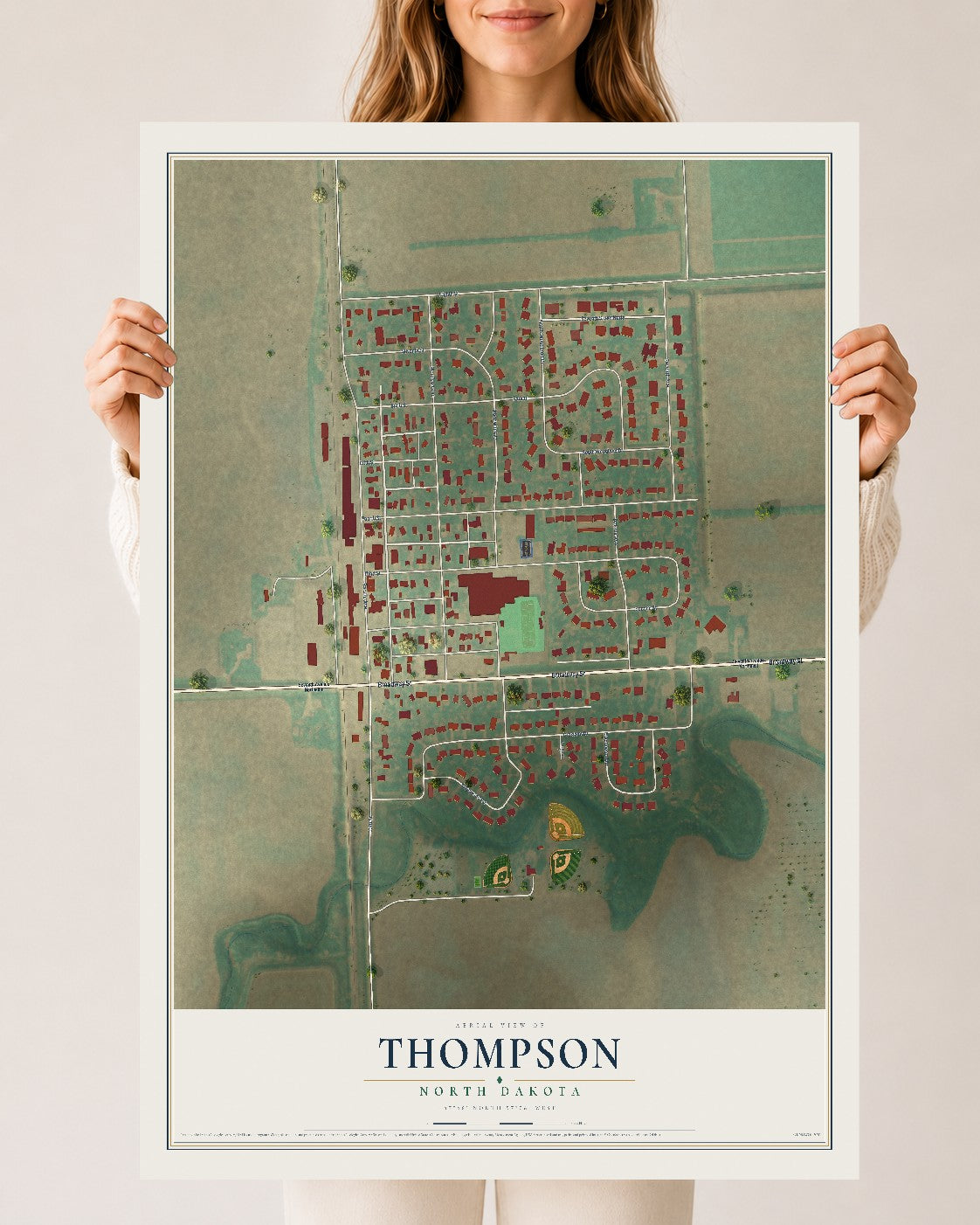 Map of Thompson, North Dakota, 24 x 36 inch unframed archival matte print