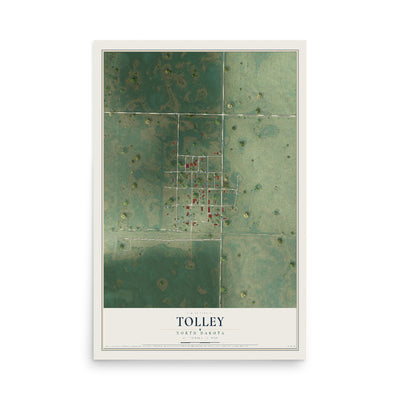 Map of Tolley, North Dakota, 12 x 18 inch unframed archival matte print
