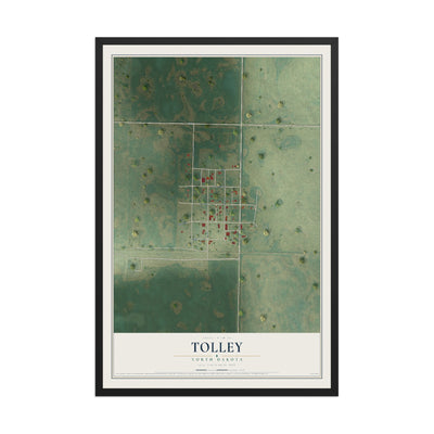 Map of Tolley, North Dakota, 12 x 18 inch print in a black wood frame