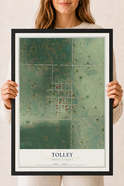 Map of Tolley, North Dakota, 18 x 24 inch print in a black wood frame