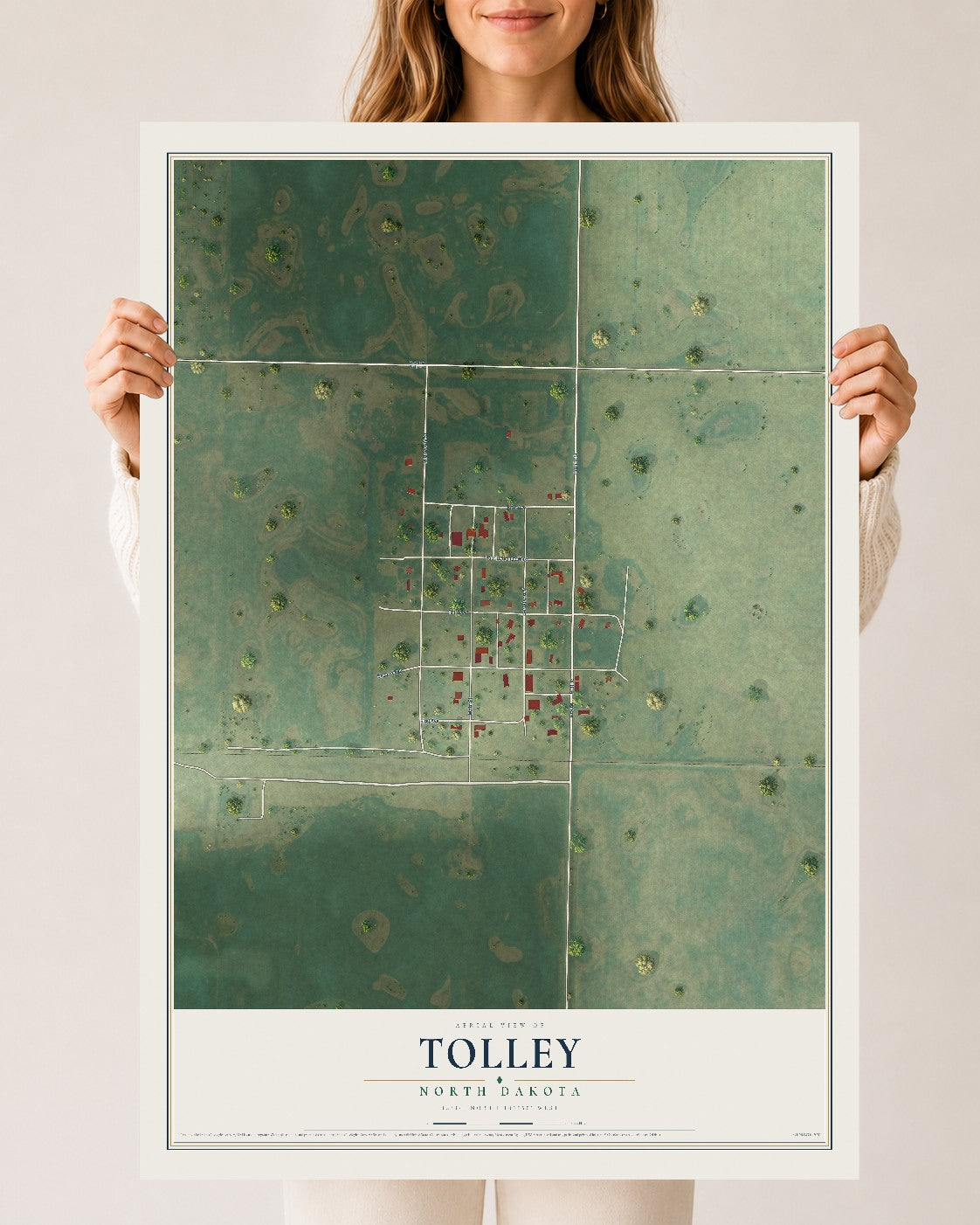 Map of Tolley, North Dakota, 24 x 36 inch unframed archival matte print