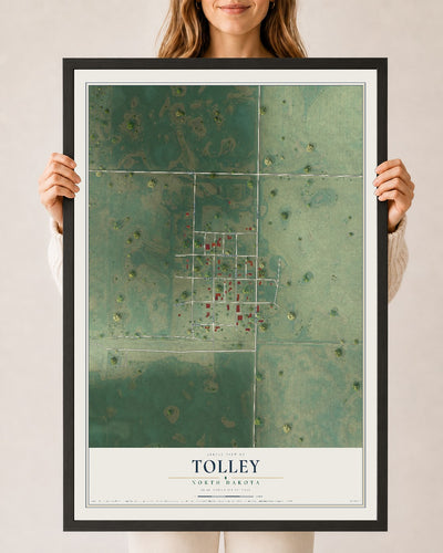 Map of Tolley, North Dakota, 24 x 36 inch print in a black wood frame