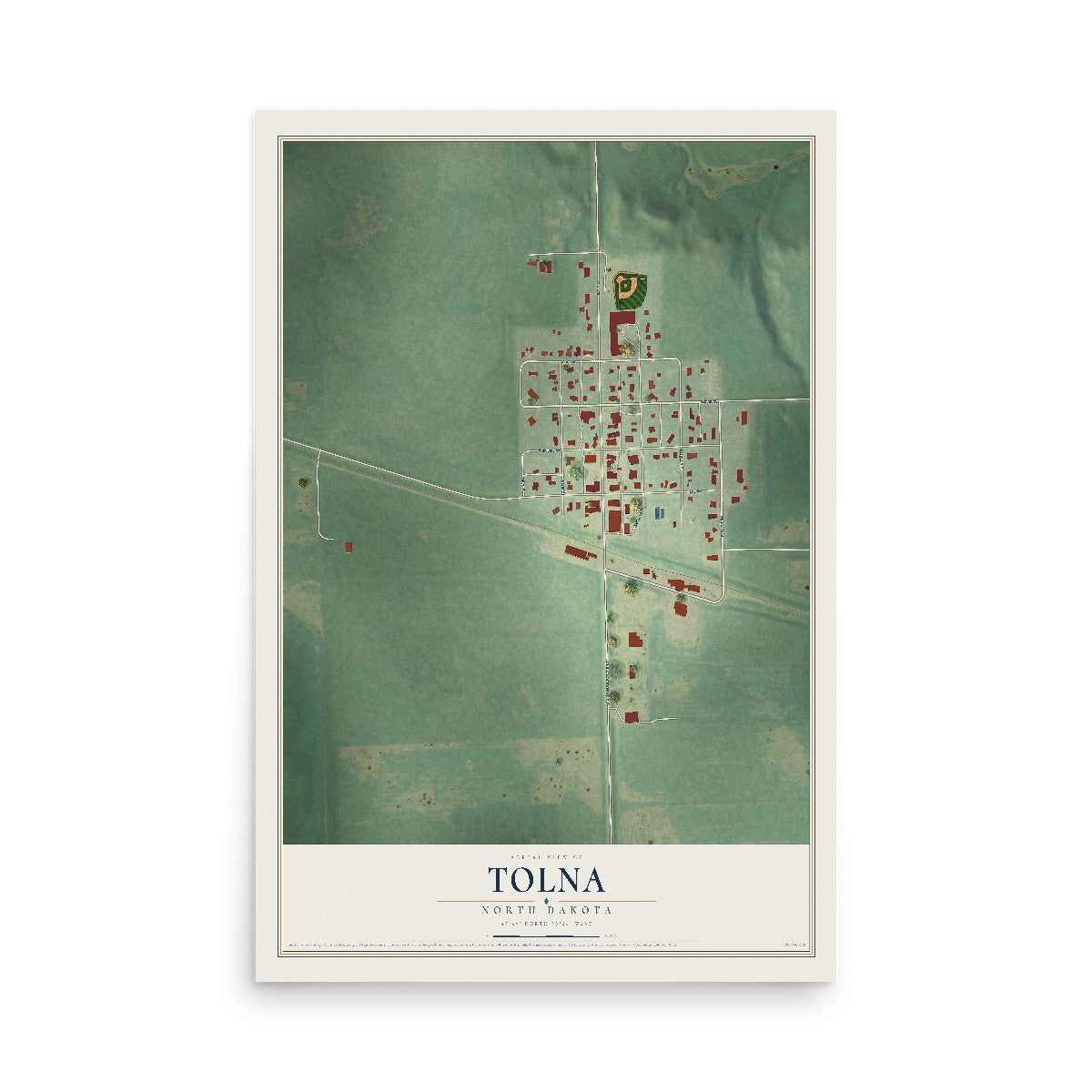 Map of Tolna, North Dakota, 12 x 18 inch unframed archival matte print