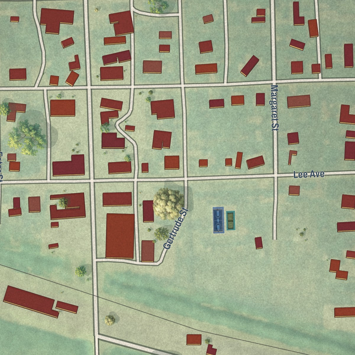 Close-up of the map of Tolna, North Dakota print showing street and building detail