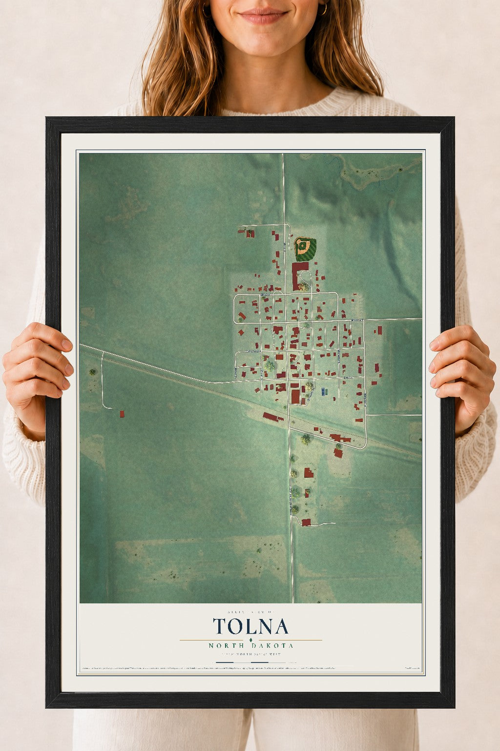 Map of Tolna, North Dakota, 18 x 24 inch print in a black wood frame