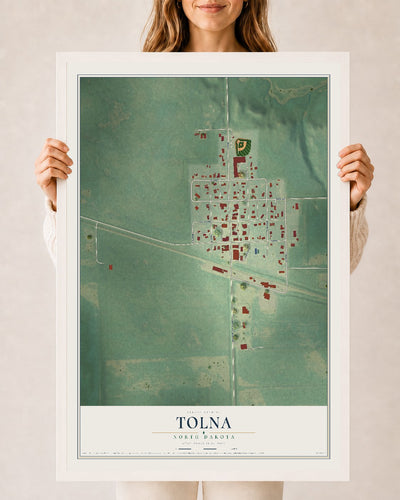 Map of Tolna, North Dakota, 24 x 36 inch print in a white wood frame
