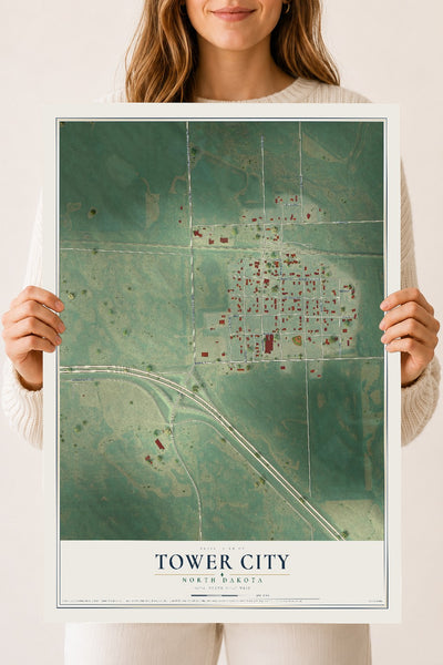 Map of Tower City, North Dakota, 18 x 24 inch unframed archival matte print