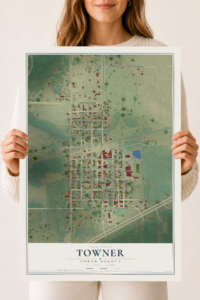Map of Towner, North Dakota, 18 x 24 inch unframed archival matte print