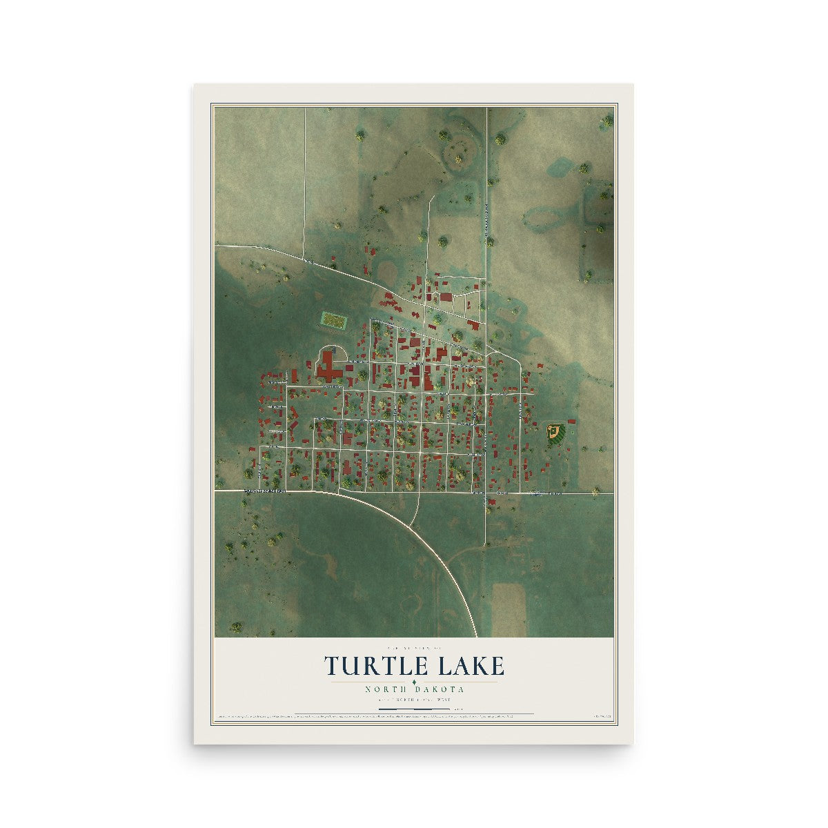 Map of Turtle Lake, North Dakota, 12 x 18 inch unframed archival matte print